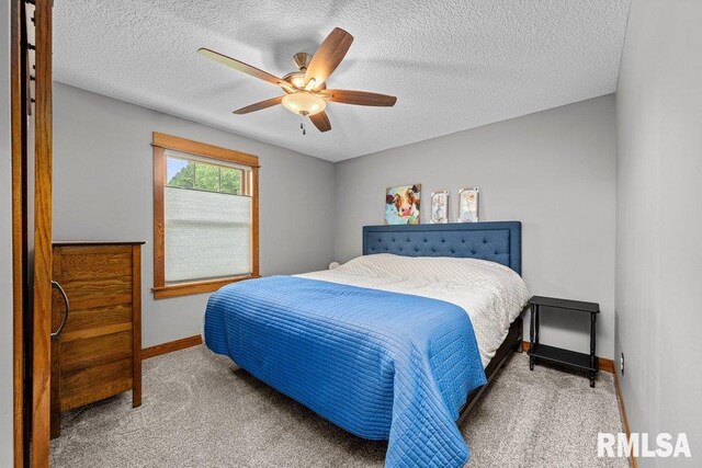 11815 Rte 84 N, Port Byron, IL 61275 - carpeted bedroom featuring a textured ceiling and ceiling fan