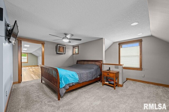 11815 Rte 84 N, Port Byron, IL 61275 - bedroom with carpet floors, a textured ceiling, ceiling fan, and lofted ceiling