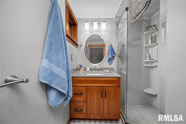11815 Rte 84 N, Port Byron, IL 61275 - full bath featuring a stall shower, vanity, and a textured ceiling