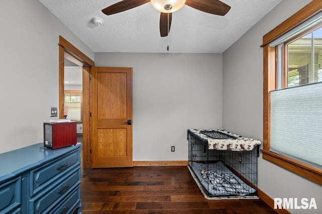 11815 Rte 84 N, Port Byron, IL 61275 - bedroom with a textured ceiling, dark wood-type flooring, and ceiling fan