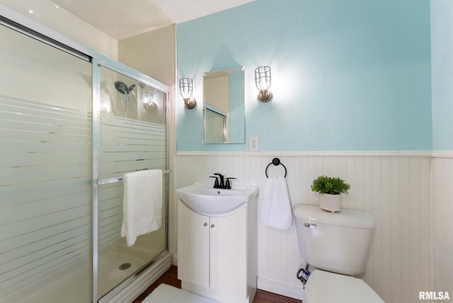 209 45th St, Moline, IL 61265 - full bathroom with vanity, wainscoting, and a stall shower
