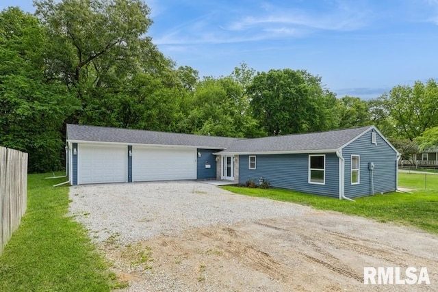 1231 Devils Glen Rd, Bettendorf, IA 52722 - ranch-style house with a front lawn, dirt driveway, and a garage