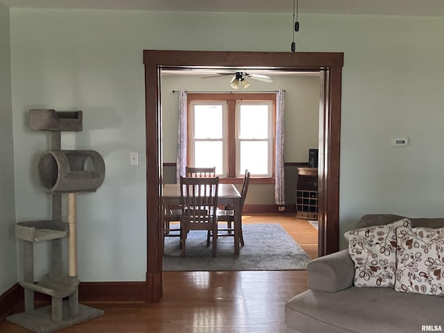 114 S State St, Annawan, IL 61234 - dining space with wood finished floors and a ceiling fan