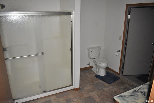 6899 Riverview Rd, Thomson, IL 61285 - full bathroom featuring a stall shower and stone finish floors