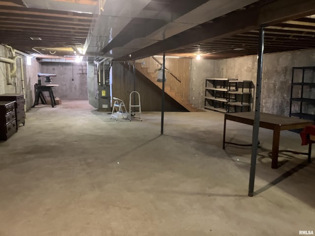200 S Main St, Annawan, IL 61234 - unfinished basement featuring stairway and heating unit