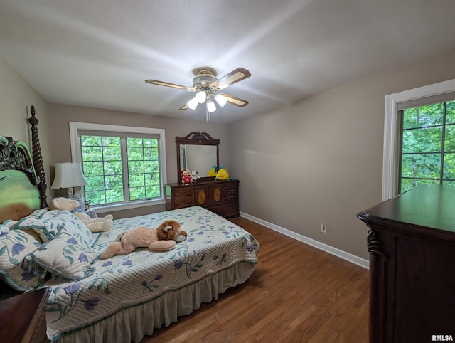 1315 W Wexford Pl, Peoria, IL 61615 - bedroom with multiple windows, wood finished floors, and a ceiling fan