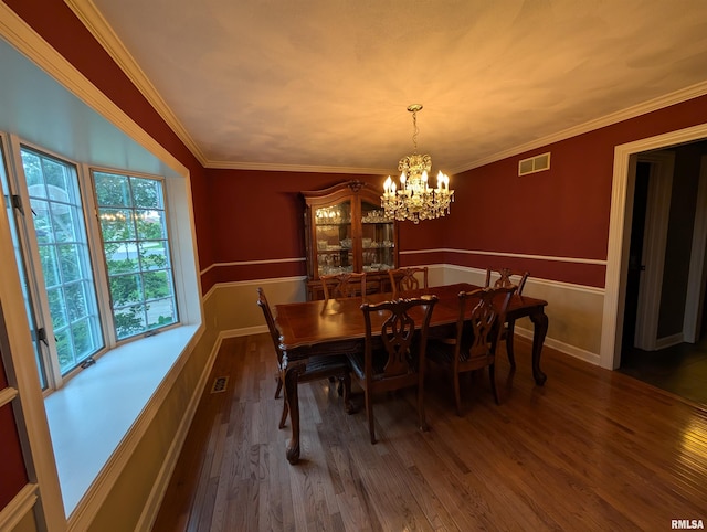1315 W Wexford Pl, Peoria, IL 61615 - dining room featuring a chandelier, wood finished floors, wainscoting, and ornamental molding