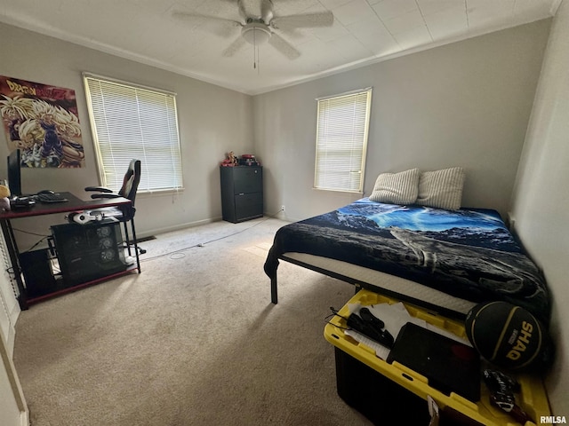 905 W Boulevard St, Marion, IL 62959 - bedroom featuring multiple windows, carpet flooring, ornamental molding, and a ceiling fan