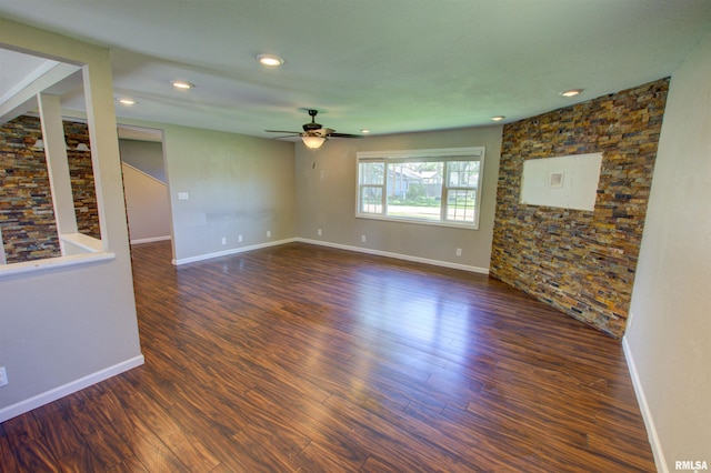 1008 5th Ave, Camanche, IA 52730 - spare room featuring a ceiling fan, wood finished floors, and recessed lighting