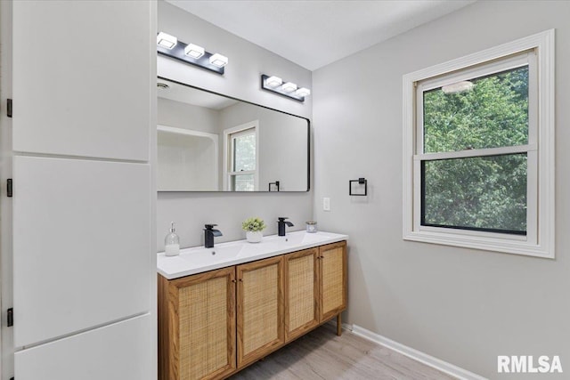 4050 4th St Unit B, East Moline, IL 61244 - full bath featuring double vanity, healthy amount of natural light, and wood finished floors