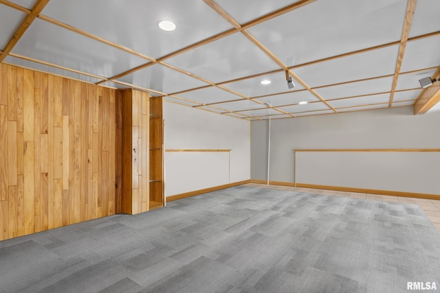 910 Fyre Lake Dr, Sherrard, IL 61281 - basement with recessed lighting, carpet flooring, and wooden walls