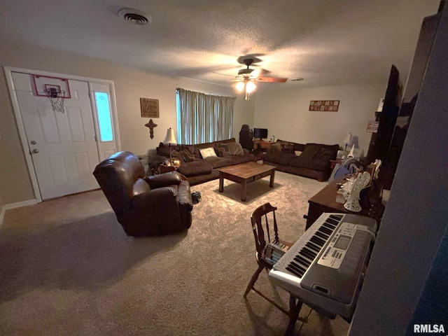 502 S Day St, West Frankfort, IL 62896 - carpeted living area featuring ceiling fan and a textured ceiling