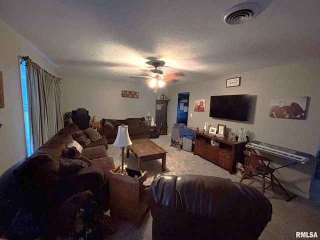502 S Day St, West Frankfort, IL 62896 - carpeted living room with ceiling fan and a textured ceiling