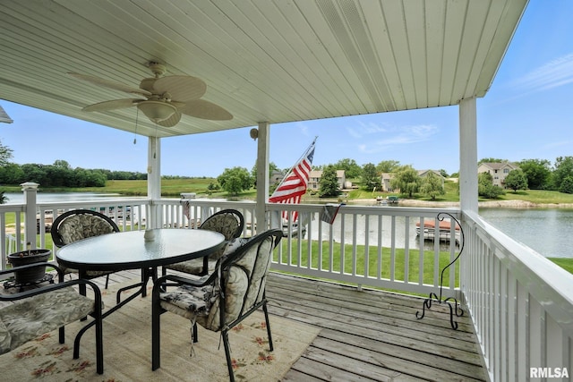 106 Valley View Dr, Sherrard, IL 61281 - wooden deck with a water view and a ceiling fan