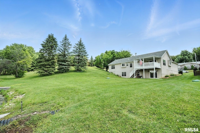 106 Valley View Dr, Sherrard, IL 61281 - rear view of house featuring a deck, a yard, and stairway