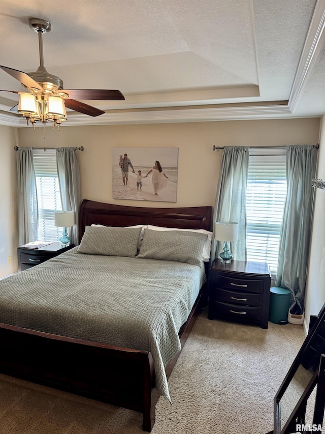 310 Westminster Rd, Germantown Hills, IL 61548 - carpeted bedroom featuring multiple windows, a tray ceiling, and crown molding