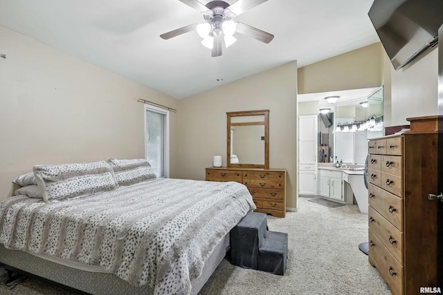 885 47th Ave, East Moline, IL 61244 - bedroom featuring lofted ceiling, light carpet, ceiling fan, and ensuite bath