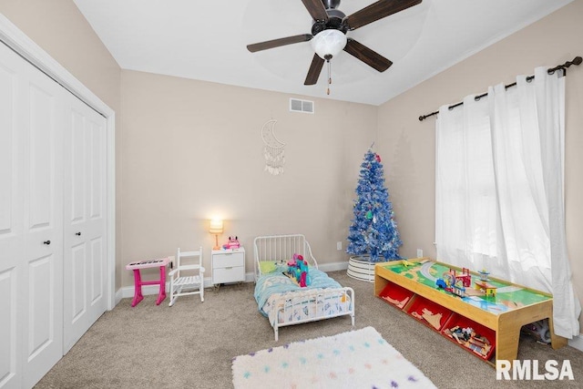 67 Cobblestone Ln, Le Claire, IA 52753 - carpeted bedroom with a closet and a ceiling fan
