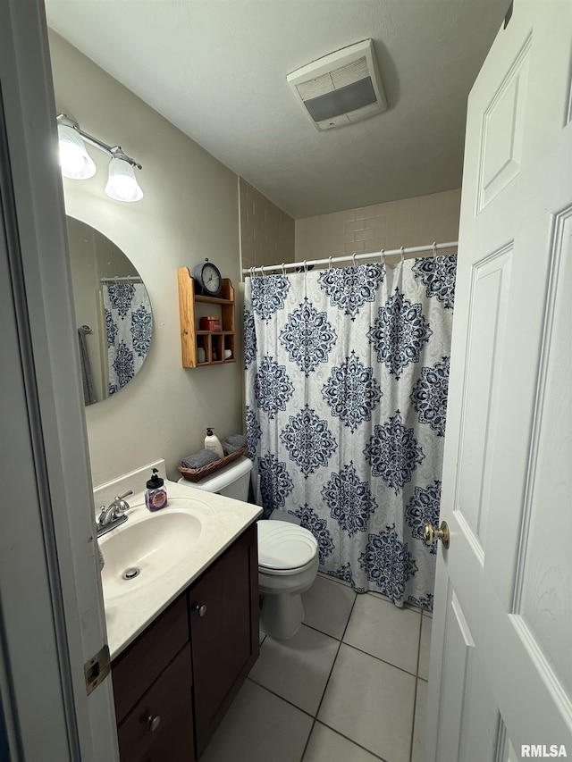 172 E Meadow Ln, Walcott, IA 52773 - bathroom with vanity, tile patterned flooring, and a shower with curtain