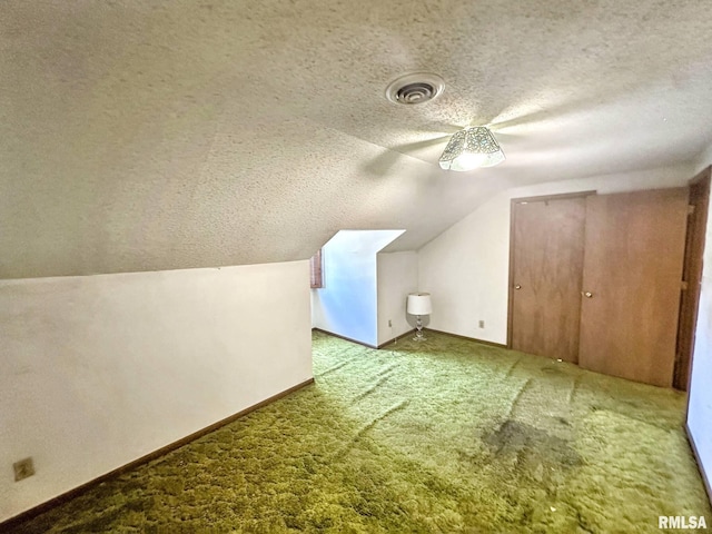 900 E 4th St, West Frankfort, IL 62896 - additional living space featuring a textured ceiling, carpet floors, and lofted ceiling