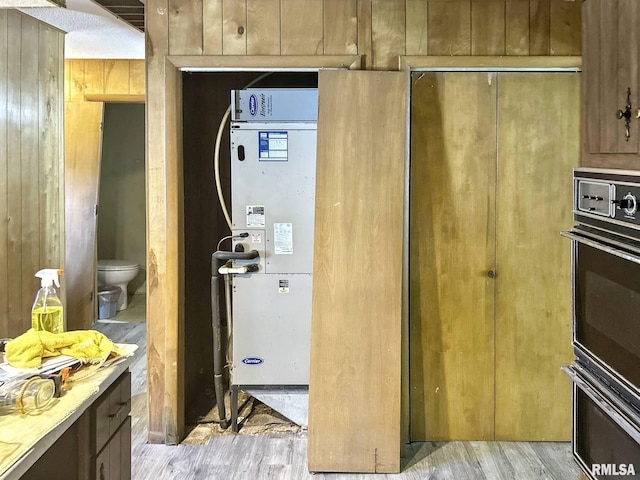 900 E 4th St, West Frankfort, IL 62896 - kitchen with wooden walls, light wood-style flooring, and light countertops