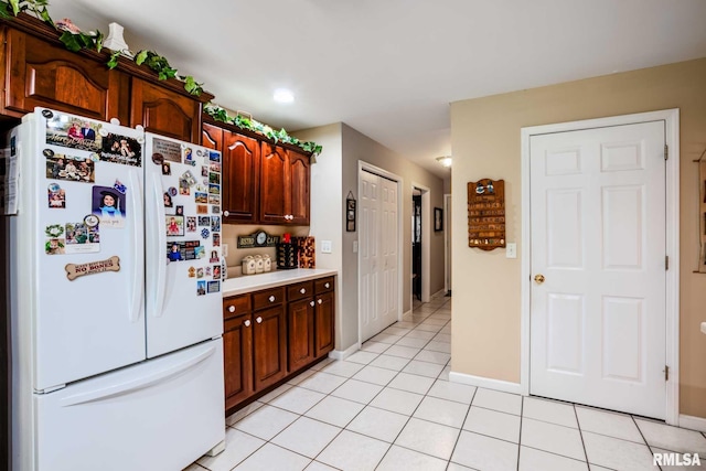 805 New Day Way, Marion, IL 62959 - kitchen featuring freestanding refrigerator, light countertops, light tile patterned flooring, and recessed lighting