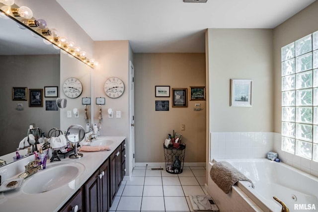 805 New Day Way, Marion, IL 62959 - bathroom with double vanity, a jetted tub, and tile patterned flooring