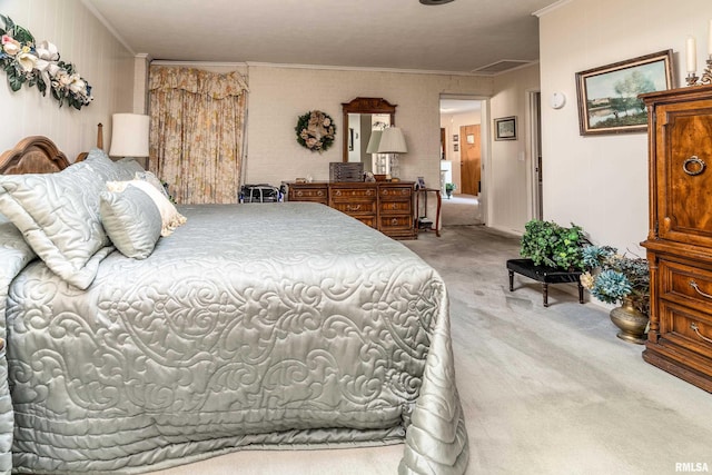 613 S Locust, West Frankfort, IL 62896 - bedroom featuring light carpet and crown molding