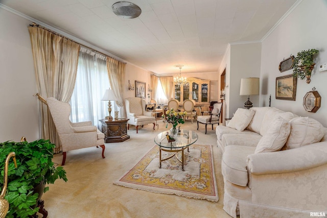 613 S Locust, West Frankfort, IL 62896 - carpeted living area featuring a chandelier and ornamental molding