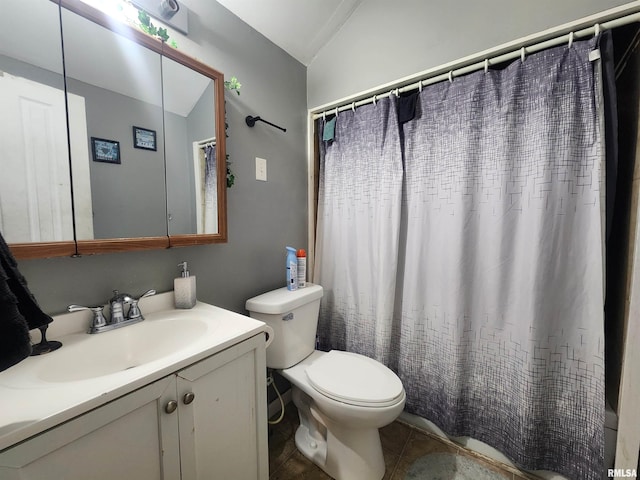 3217 18th Ave, Rock Island, IL 61201 - full bathroom featuring vanity, tile patterned floors, lofted ceiling, and curtained shower