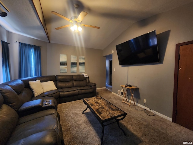 3217 18th Ave, Rock Island, IL 61201 - carpeted living room featuring a ceiling fan and lofted ceiling