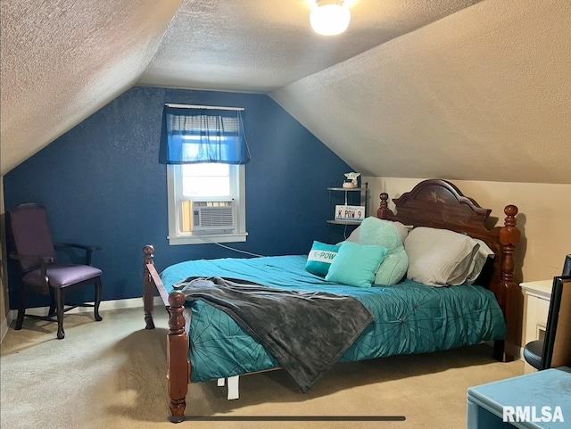 402 SW 7th Ave, Aledo, IL 61231 - carpeted bedroom featuring a textured ceiling, lofted ceiling, and cooling unit