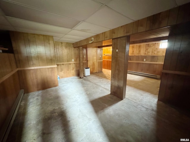 208BAGGOTT None St, Zeigler, IL 62999 - finished basement featuring baseboard heating, wood walls, and a drop ceiling