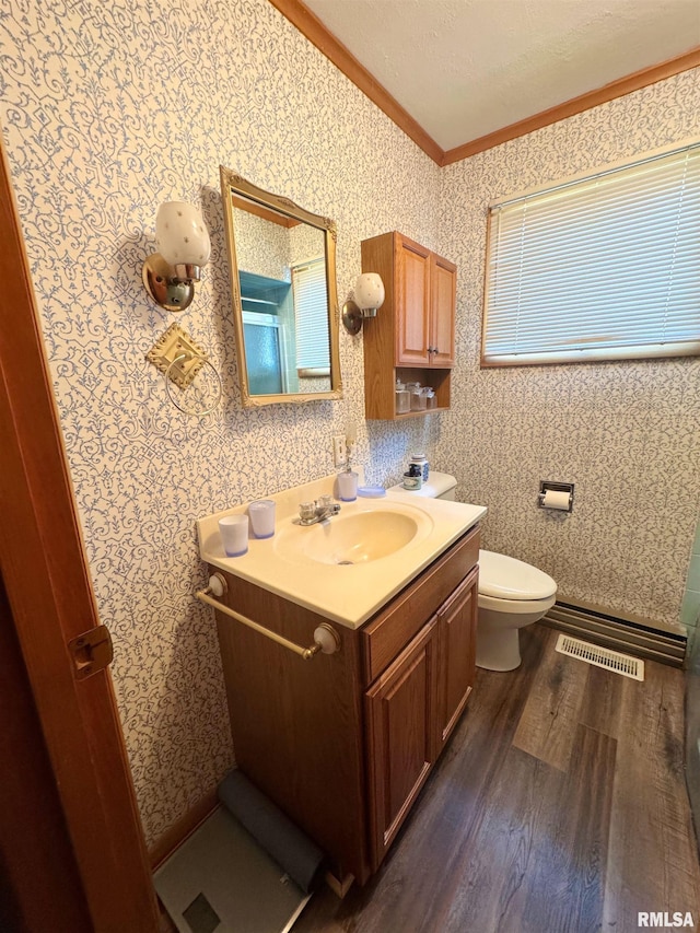 208BAGGOTT None St, Zeigler, IL 62999 - bathroom with crown molding, wood finished floors, and vanity