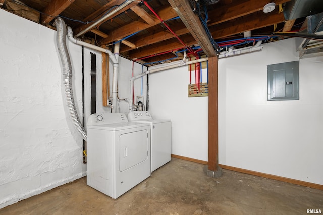 222 6th St, Buffalo, IA 52728 - unfinished below grade area featuring electric panel and washer and dryer