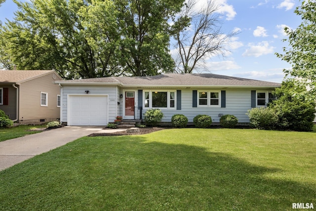 4040 27th Ave, Rock Island, IL 61201 - ranch-style house with concrete driveway, a garage, and a front yard