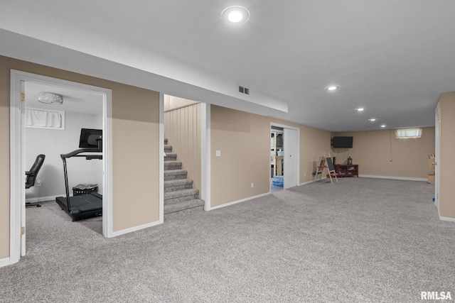 4040 27th Ave, Rock Island, IL 61201 - finished below grade area with carpet, stairs, and recessed lighting