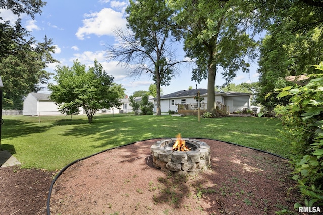 4040 27th Ave, Rock Island, IL 61201 - view of yard with a fire pit and a wooden deck