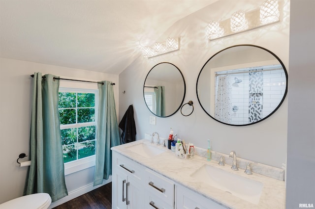 401 W Grand Ave, Carterville, IL 62918 - bathroom featuring double vanity, wood finished floors, and a shower