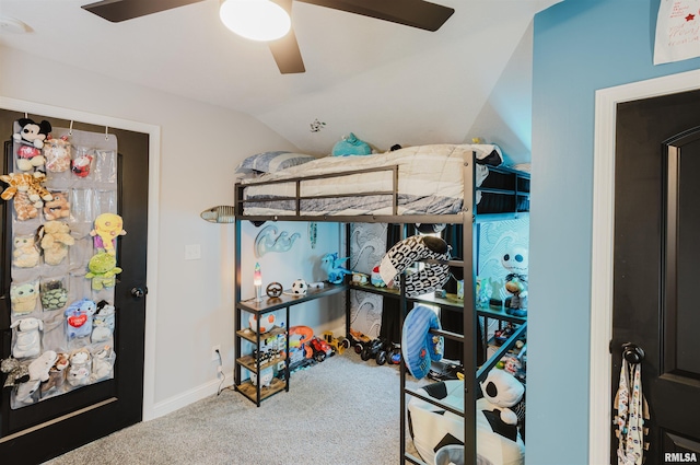 401 W Grand Ave, Carterville, IL 62918 - bedroom featuring carpet flooring, lofted ceiling, and a ceiling fan