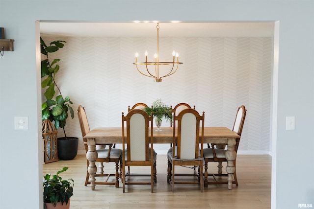 300 S 1st St, Camp Point, IL 62320 - dining room featuring wallpapered walls, a chandelier, and wood finished floors
