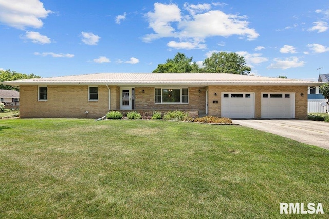 22 Pleasant View Dr, Annawan, IL 61234 - ranch-style home with a garage, driveway, a front yard, and brick siding