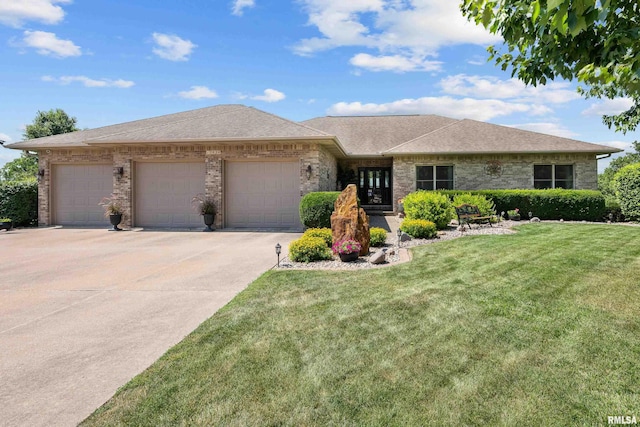 12828 25th Street Ct, Milan, IL 61264 - ranch-style house with an attached garage, a front lawn, driveway, and brick siding