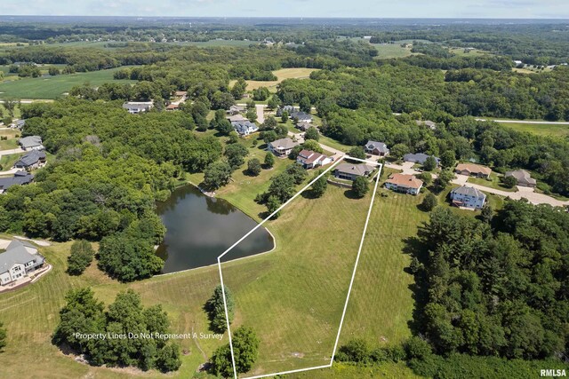 12828 25th Street Ct, Milan, IL 61264 - aerial view of residential area with a large body of water and property boundaries highlighted