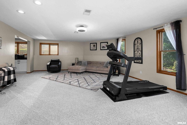 12828 25th Street Ct, Milan, IL 61264 - exercise room featuring carpet, plenty of natural light, and recessed lighting