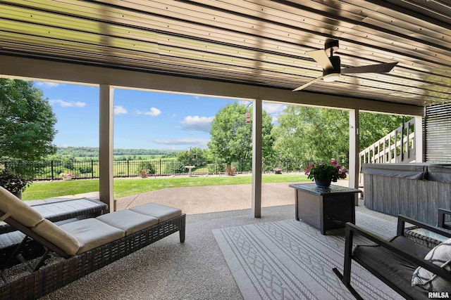 12828 25th Street Ct, Milan, IL 61264 - deck featuring a patio, a fenced backyard, and ceiling fan