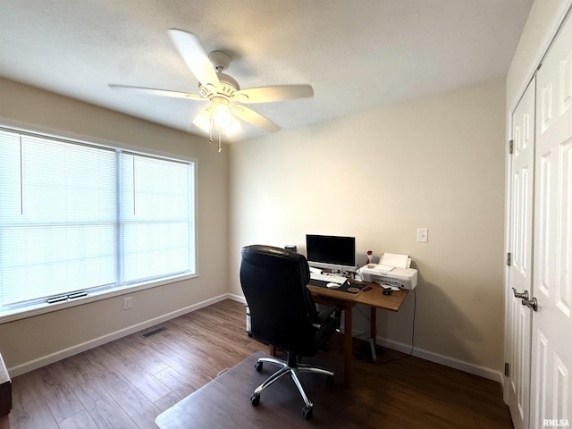 312 Mcvicker Dr, Energy, IL 62933 - office area with wood finished floors and a ceiling fan