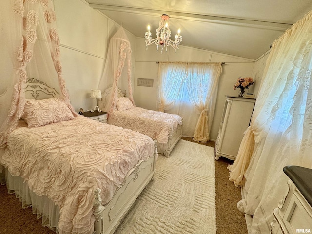 1401 12th Ave, Viola, IL 61486 - carpeted bedroom featuring a chandelier and vaulted ceiling