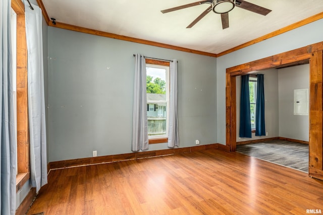 503 W Idaho Ave, Carterville, IL 62918 - spare room with ornamental molding, a ceiling fan, and wood finished floors