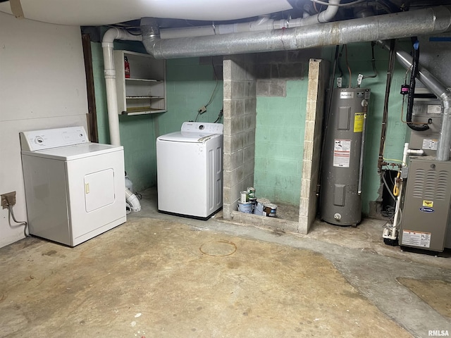 304 Lynda Dr Unit A/B, Carbondale, IL 62901 - unfinished basement featuring electric water heater, washer and clothes dryer, concrete block wall, and heating unit